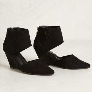 Anthro Pied Juste Black Suede Wedge Heels Cutout Ankle I EU 40/US 9